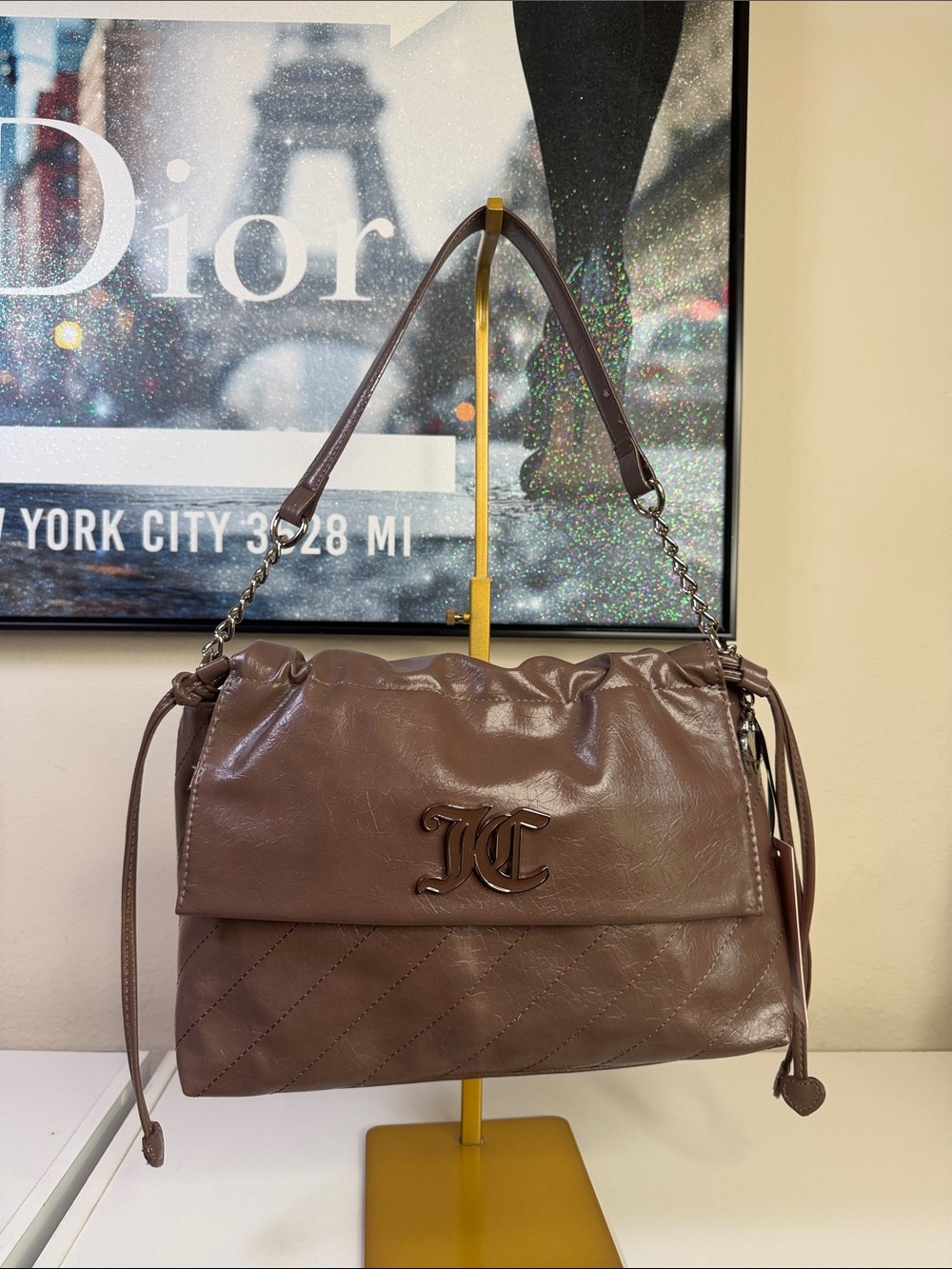 Juicy Couture Logo Brown Leather Shoulder Bag